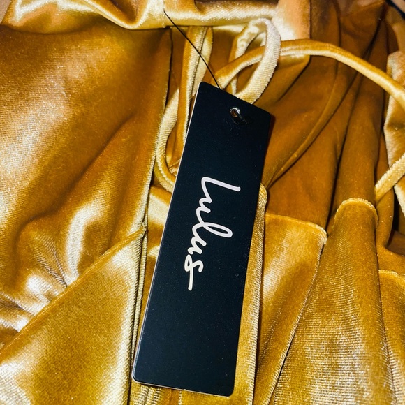 Lulu’s Starlight Starbright Mustard Yellow Velvet High-Low Wrap Dress - NWT - Picture 6 of 6